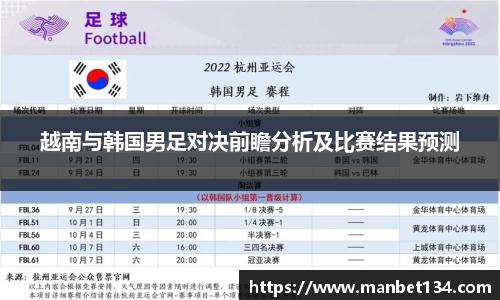 越南与韩国男足对决前瞻分析及比赛结果预测